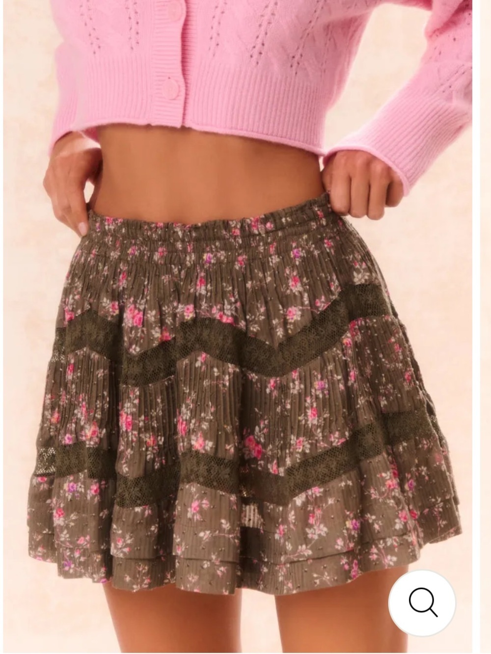 Loveshackfancy Lorrianne ruffle FLORAL MINI SKIRT olive pink lace Sz XXL
